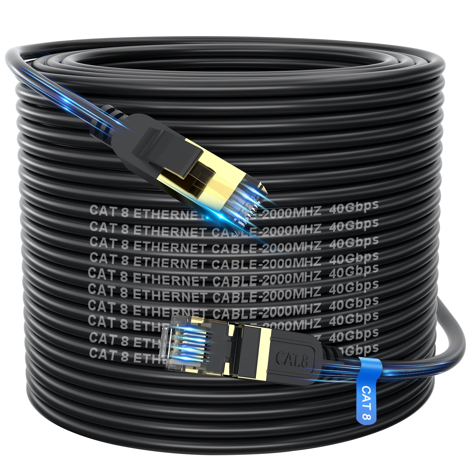 Cat8 Ethernet Cable 200ft Indoor&Outdoor Heavy Duty Network Cable High  Speed 40Gbps 26AWG 2000Mhz with Gold Plated Plug RJ45 Connector  Weatherproof S/FTP UV Resistant for Router Gaming Modem Xbox PS4 