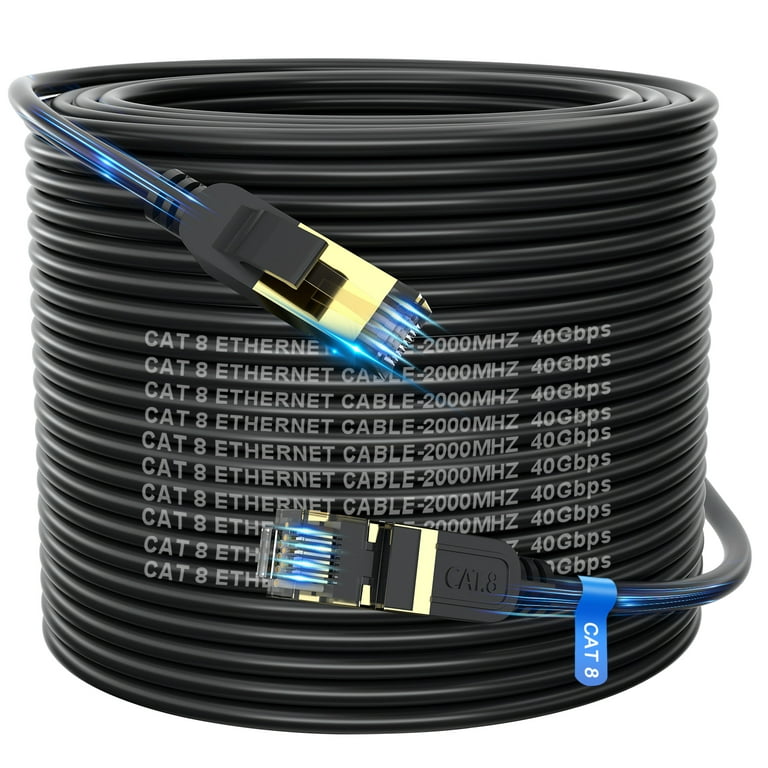 Cat8 Ethernet Cable, Outdoor&Indoor, 150FT Heavy Duty High Speed Cat 8 LAN  Network Cable, 40Gbps 2000MHz RJ45 Flat Internet Computer Patch Cord