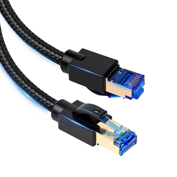 Cat8 Ethernet Cable 2ft, High Speed Braided 40Gbps 2000Mhz Network CCat8 RJ45 Shielded Indoor Heavy Duty LAN Cables Compatible for Gaming PC PS5 Xbox Modem Router