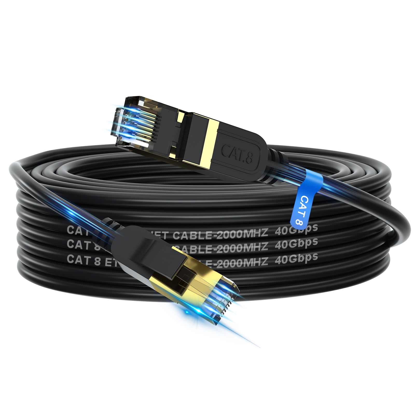 Yuaice Cat 8 Ethernet Cable, 40FT Heavy Duty High Speed Flat Internet  Network Cable, Professional LAN Cable, 26AWG, 2000Mhz 40Gbps with Gold  Plated RJ45 Connector, Shielded in Wall, Indoor&Outdoor 