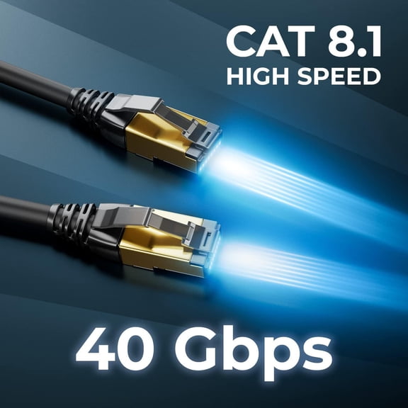 Cat8 Ethernet Cable, 40Gbps High-Speed RJ45 Network Patch Cord, Double Shielded, 1M
