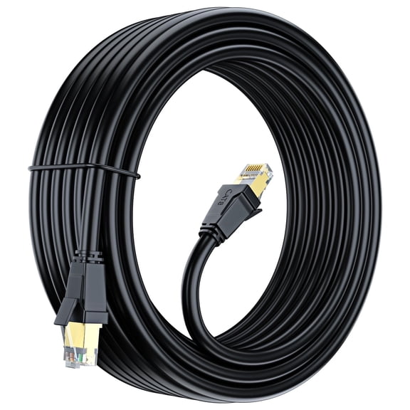 Cat8 Ethernet Cable - 50FT - Black - with A Gold Plated RJ45-40Gbps - 2000Mhz High Speed Double Shielded UTP, Patch and Network Cable