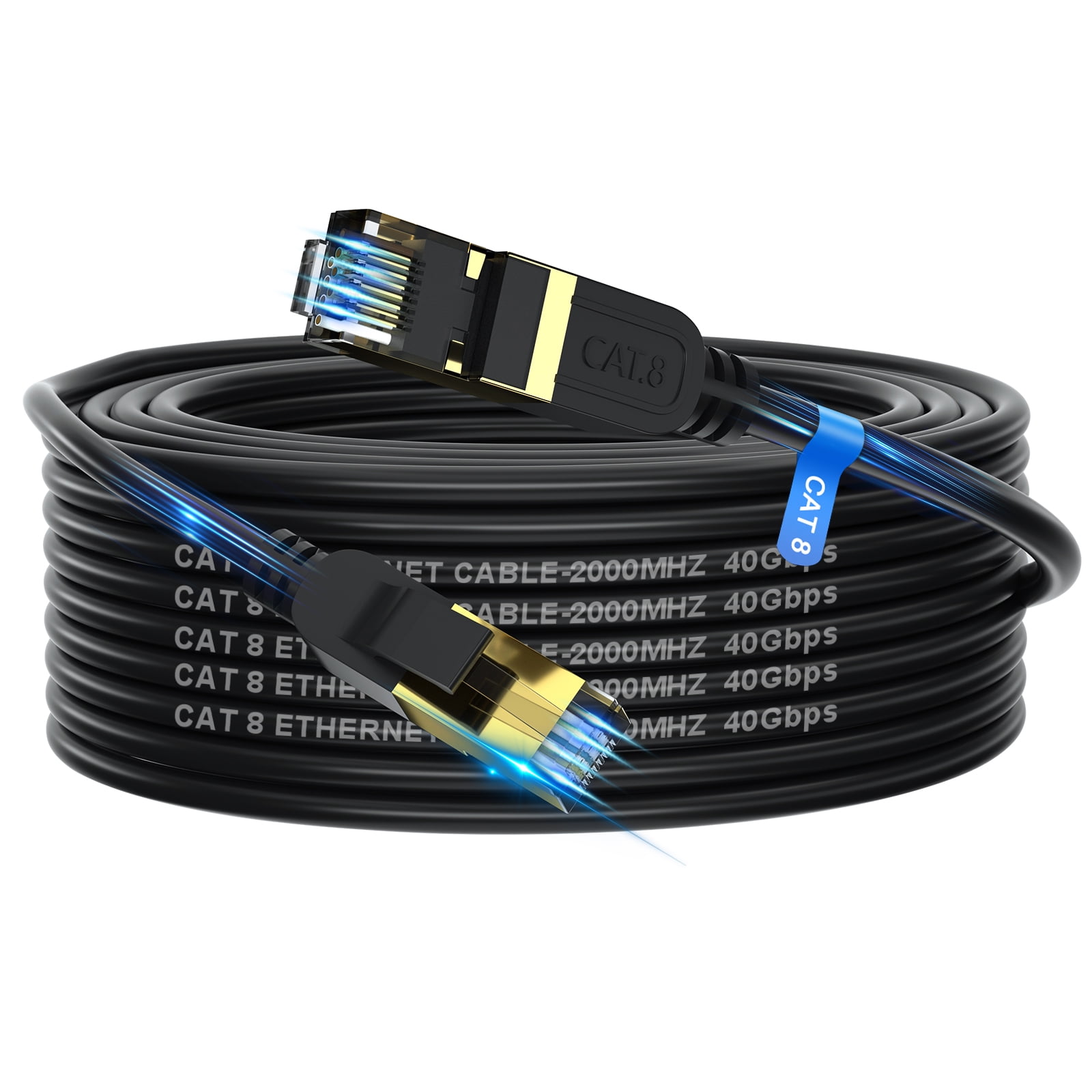BARDESTU CAT 8 Ethernet Cable 100 ft Flat, High Speed CAT8 Internet Network  LAN Patch Cord with Gold Plated RJ45 Connector, Outdoor&indoor, UV