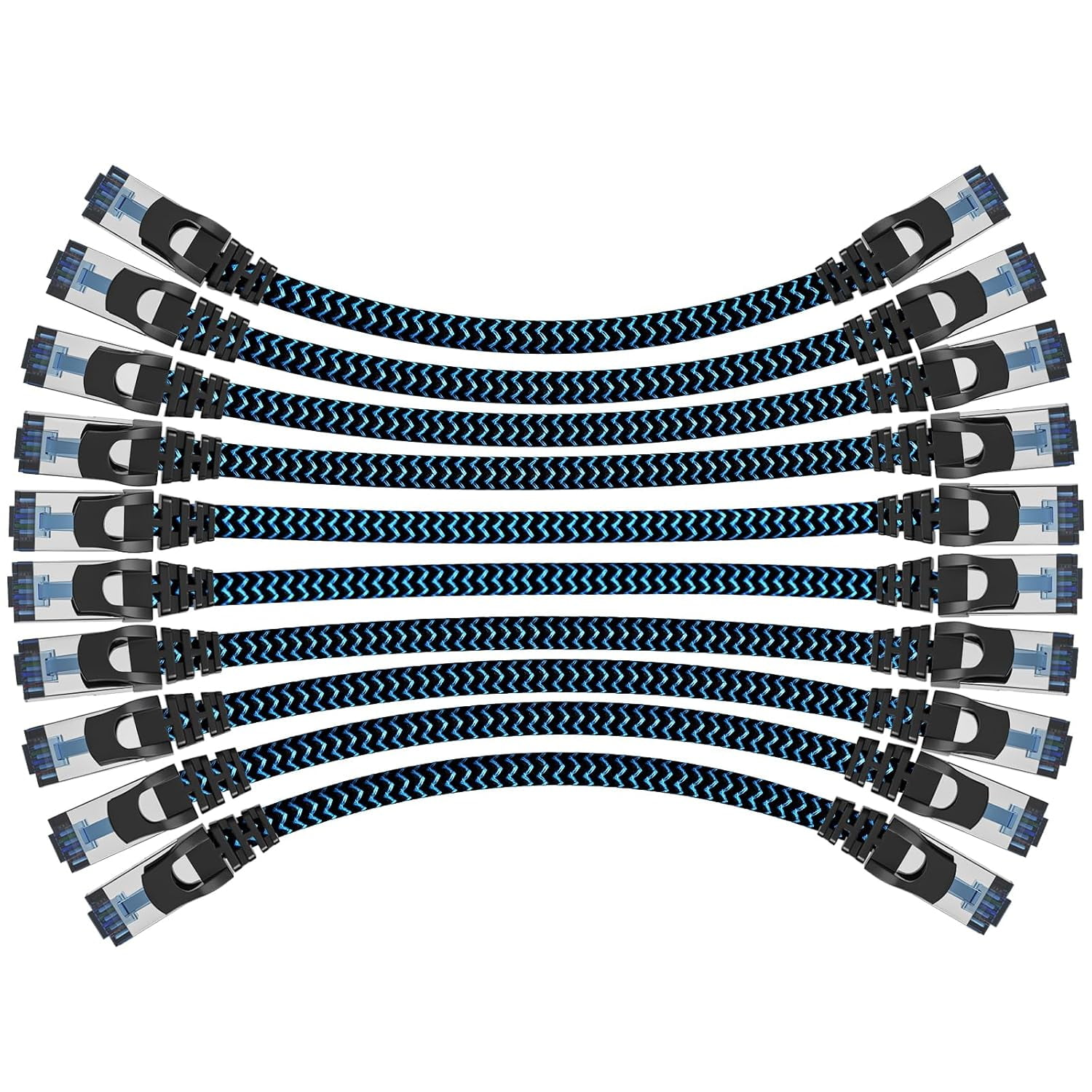 Cat8 Ethernet Cable 6 ft 10 Pack, High Speed 40Gbps 2000MHz, Braided, Blue, Compatible with Router, Modem, Laptop, PC, Gaming