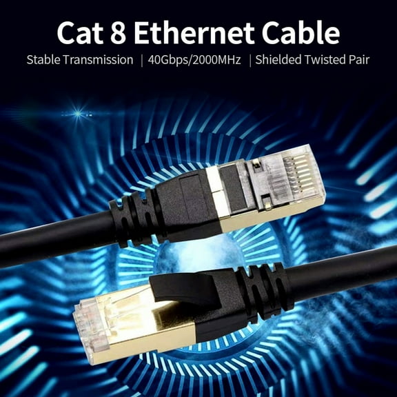 Cat8 Ethernet Cable High Speed Network Cable 40Gbps 2000Mhz/ Shielded Twisted Pair/ Gold Plated RJ45 Interface Black