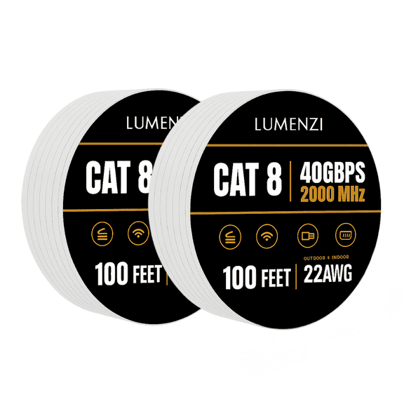Cat8 Ethernet Cable, 100 ft, 2 Pack, Flat, 40 Gbps, 2000 MHz, S/FTP Shielded LAN Cable (Without RJ45 Connectors)