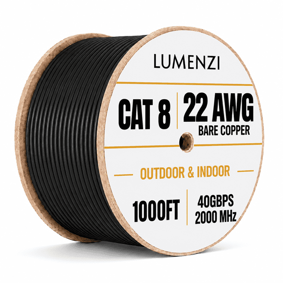 Cat8 Round Ethernet Cable 1000ft, 1 Pc Pack, 40Gbps 2000MHz Network Patch Cord, S/FTP Shielded LAN Cable, for Gaming, Router, Modem, Laptop