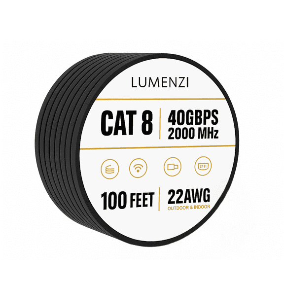 Cat8 Flat Ethernet Cable 100ft, 1 Pc Pack, 40Gbps 2000MHz Network Patch Cord, S/FTP Shielded LAN Cable, for Gaming, Router, Modem, Laptop ( without Rj45 connectors )