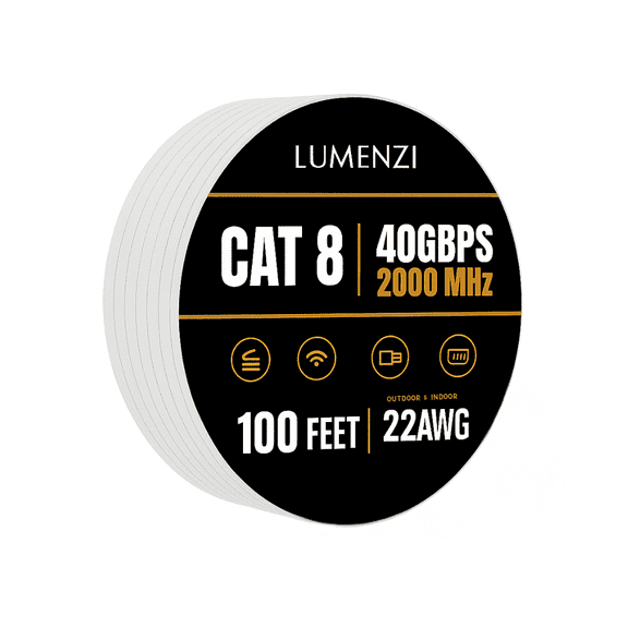 Cat8 Flat Ethernet Cable 100ft, 1 Pc Pack, 40Gbps 2000MHz Network Patch Cord, S/FTP Shielded LAN Cable, for Gaming, Router, Modem, Laptop ( without Rj45 connectors )