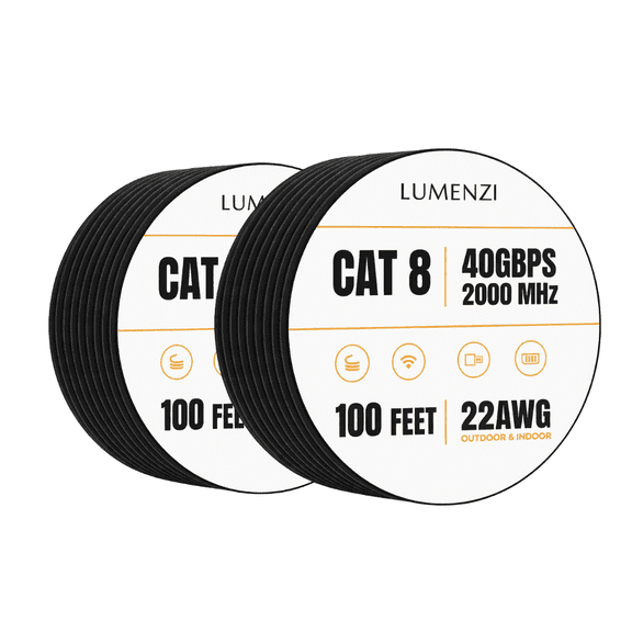 Cat8 Round Ethernet Cable 100 ft, 2 Pack, 40 Gbps 2000 MHz, S/FTP Shielded RJ45 Network Patch Cable