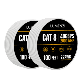 Cat8 Round 24 AWG Ethernet Cable 100 ft, 2 Pack, 40 Gbps 2000 MHz, S/FTP Shielded Network Patch Cable (Without RJ45 Connectors)