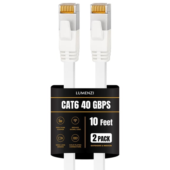 Cat8 Round Ethernet Cable 10ft, 2 Pc Pack, 40Gbps 2000MHz Network Patch Cord, S/FTP Shielded LAN Cable with RJ45 Connectors, for Gaming, Router, Modem, Laptop