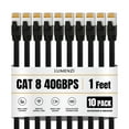 thumbnail image 1 of Cat8 Flat Ethernet Cable 1ft, 10 Pc Pack, 40Gbps 2000MHz Network Patch Cord, S/FTP Shielded LAN Cable with RJ45 Connectors, for Gaming, Router, Modem, Laptop, 1 of 7
