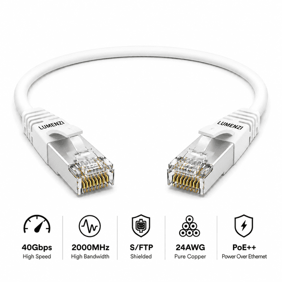 Cat8 Round Ethernet Cable 1ft,5ft,10ft,25ft,40ft,50ft,100ft,500ft,1000ft, 1 Pc Pack, 40Gbps 2000MHz Network Patch Cord, S/FTP Shielded LAN Cable