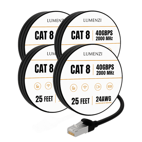 Cat8 Round Ethernet Cable 25 ft, 4 pack, 40 Gbps 2000 MHz, S/FTP Shielded RJ45 Network Patch Cable