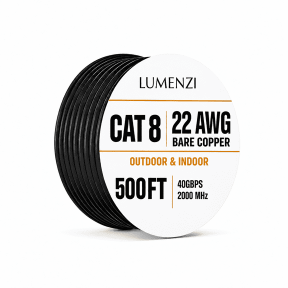 Cat8 Round Ethernet Cable 500ft, 1 Pc Pack, 40Gbps 2000MHz Network Patch Cord, S/FTP Shielded LAN Cable, for Gaming, Router, Modem, Laptop