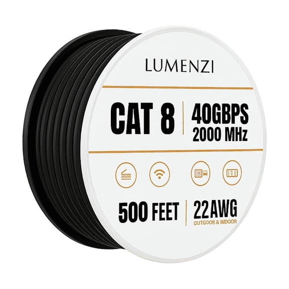 Cat8 Round Ethernet Cable 500ft, 1 Pc Pack, 40Gbps 2000MHz Network Patch Cord, S/FTP Shielded LAN Cable, for Gaming, Router, Modem, Laptop