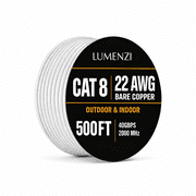 Cat8 Round 22 AWG Ethernet Cable 500ft, 1 Pc Pack, 40Gbps 2000MHz Network Patch Cord, S/FTP Shielded LAN Cable, for Gaming, Router, Modem, Laptop
