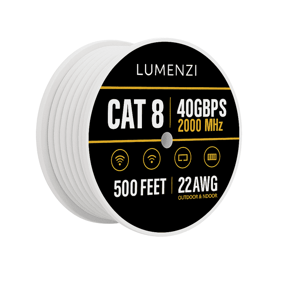 Cat8 Round Ethernet Cable 500ft, 1 Pc Pack, 40Gbps 2000MHz Network Patch Cord, S/FTP Shielded LAN Cable, for Gaming, Router, Modem, Laptop