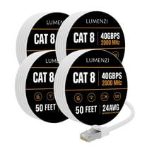 Cat8 Round Ethernet Cable 50ft, 4 Pc Pack, 40Gbps 2000MHz Network Patch Cord, S/FTP Shielded LAN Cable with RJ45 Connectors, for Gaming, Router, Modem, Laptop