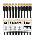 thumbnail image 1 of Cat8 Round Ethernet Cable 5ft, 10 Pc Pack, 40Gbps 2000MHz Network Patch Cord, S/FTP Shielded LAN Cable with RJ45 Connectors, for Gaming, Router, Modem, Laptop, 1 of 7