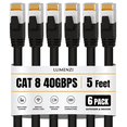 thumbnail image 1 of Lumenzi Cat 8 Round Ethernet Cable, 5 ft, 6 Pack, 40 Gbps, 2000 MHz, S/FTP Shielded, RJ45 Network Patch Cord, 1 of 7