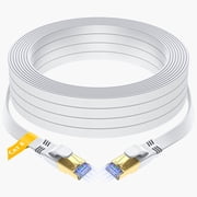 Cat8 White Flat Ethernet Cable 100FT, Long White Flat Cat8 LAN Cable, SFTP Gold Plated RJ45 40Gbps 2000Mhz Patch Cord, High Speed Internet Cable for Home Office, Faster than Cat7/Cat6/Cat5