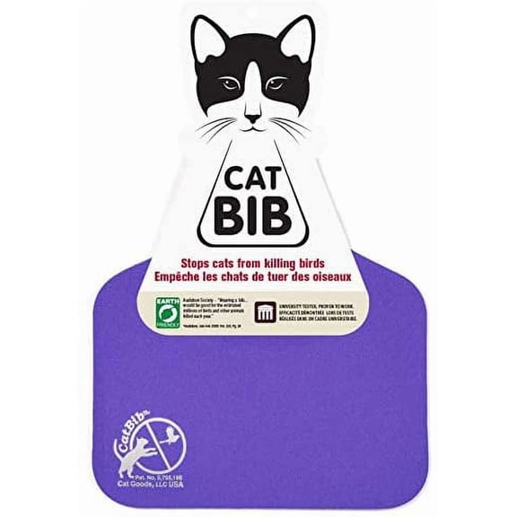 CatBib Bird Saving Cat Collar, Prevents Cats from Catching and Killing Birds, Colorful Wildlife Protection Bib, Large Purple
