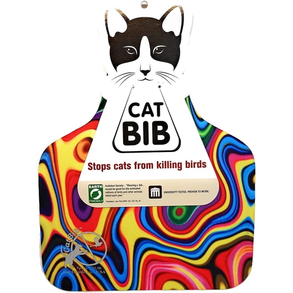 CatBib Bird Saving Cat Collar, Prevents Cats from Catching and Killing Birds, Colorful Wildlife Protection Bib, Large Rainbow
