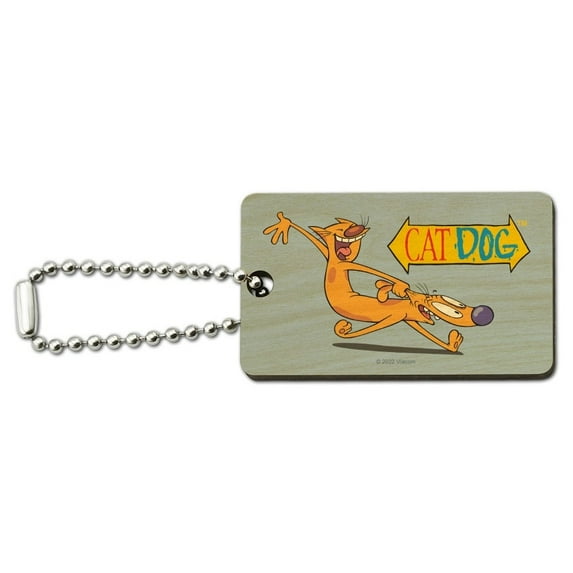 CatDog Yee Haw! Wood Wooden Rectangle Keychain Key Ring