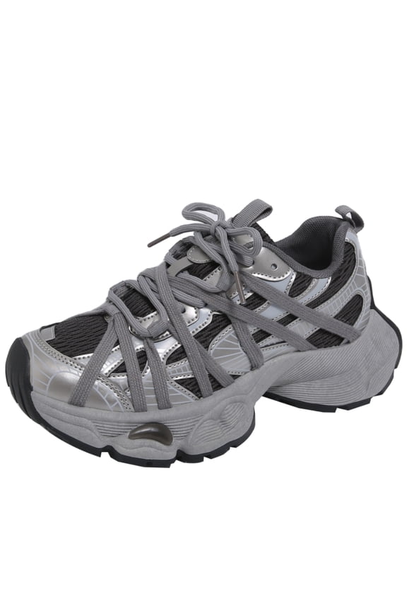 Retro Sneakers 2025 New Thick Sole Couple Dad Shoes Walking Shoes Women Lace-Up Height Increase Shoes