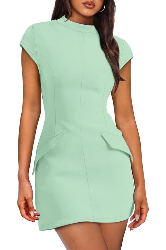 Womens Dress 2025 Summer Dresses for Women Mock Neck Short Sleeve Bodycon Party Club Mini Dresses