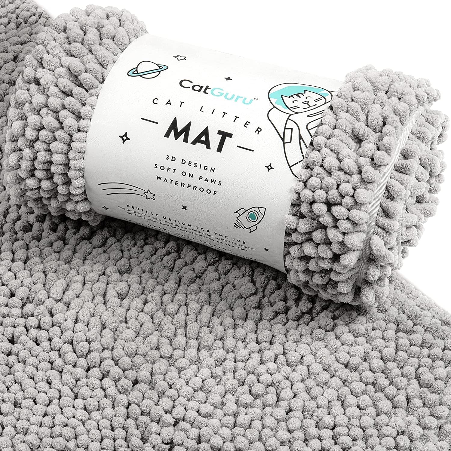 CatGuru Cat Litter Mat, Medium, Extra Large, XXL, Waterproof Box Non Slip Kitty Machine Washable Trapping Soft Tray, Stuff (Gray, Medium/Heavy Duty)