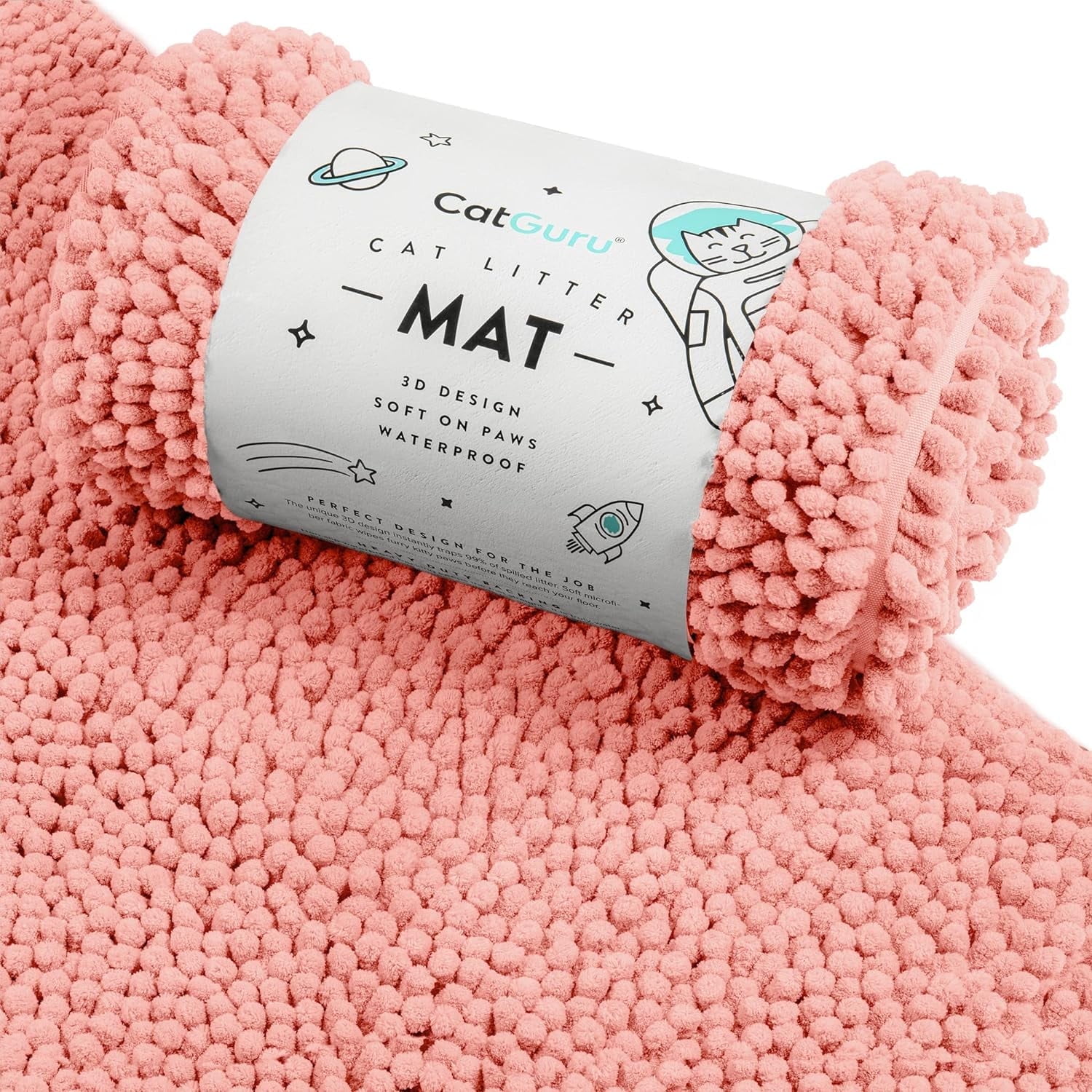 CatGuru Cat Litter Mat, Medium, Extra Large, XXL, Waterproof Litter Box Mat, Non Slip Kitty Litter Mat, Machine Washable Litter Trapping Mat, Soft Litter Tray, Cat Stuff (Coral, Medium/Heavy Duty)