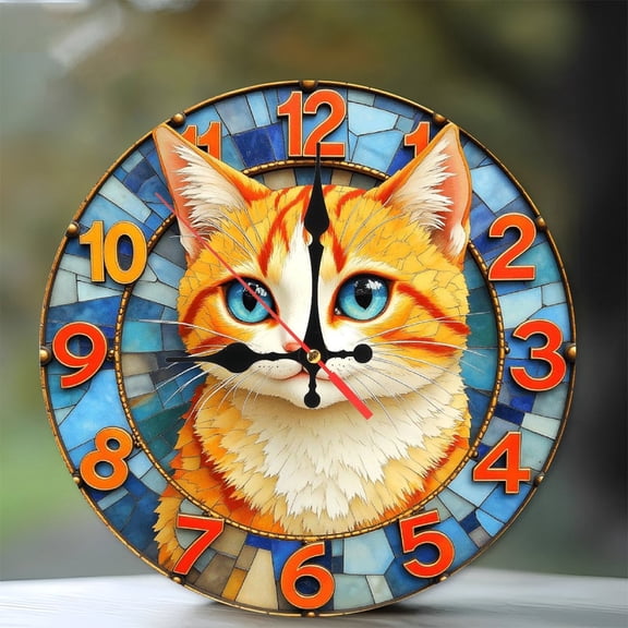 CatThemed Wall Clock for Home Decoration And Gift 10-Inch Silent Wooden Wall Clock, Battery Operated (AA Batteries Not Included), Artistic Home Decor