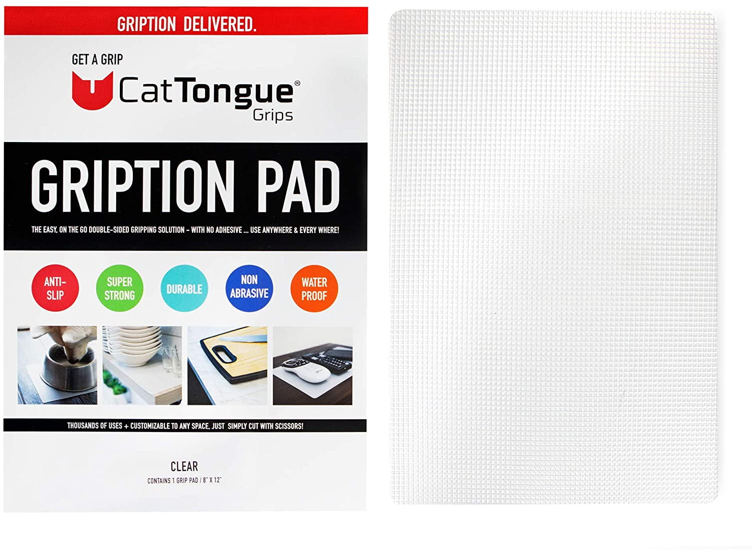CatTongue Grips NonAdhesive Grip Pads, 8" x 12" (Clear)