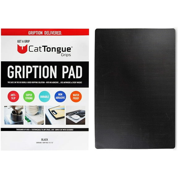 CatTongue Gription Non-Slip Pad - 8"x12" Non-Adhesive Anti Slip Mat - Ideal Desk Mat, Drawer Liner, Jar Opener & More, Black