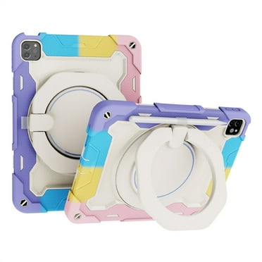 CatXQ Handheld Rotating Ring Bracket Armour Silicone Case For iPad Air 4th / 5th / iPad Pro 11 inch 1st 2nd 3rd 4th Devices - [Shoulder Strap][Angle Adjustment][Pencil Holder] - Colorful Pink