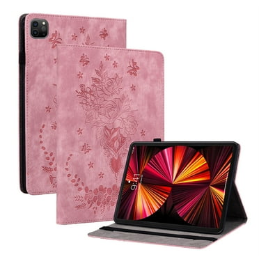 CatXQ PU Leather Wallet Case For iPad Air 4th / 5th / iPad Pro 11 inch 1st 2nd 3rd 4th Devices - [Butterfly Rose][Kickstand Flip][Wake/Sleep Function][Angle Adjustment] - Pink