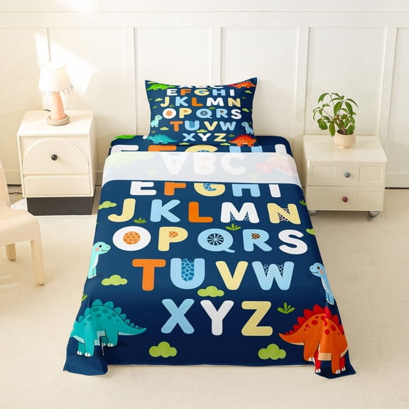Catabedysis 3D Cartoon Dinosaur Twin Sheets For Boys,Educational Alphabet Print Bedding,3-Piece,1 Fitted Sheet and 1 Pillowcase