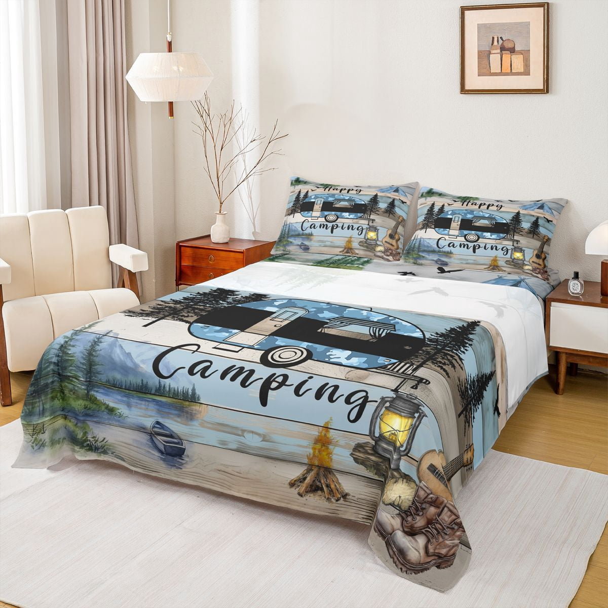 Catabedysis Adventure Camping Bed Sheets,Camper Tent Print Full Size ...