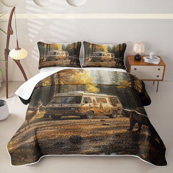 Catabedysis Autumn Camper Twin Quilt Set,Wild Animal Bear Twin Coverlet Set For Boys,Multicolor,2 Pieces