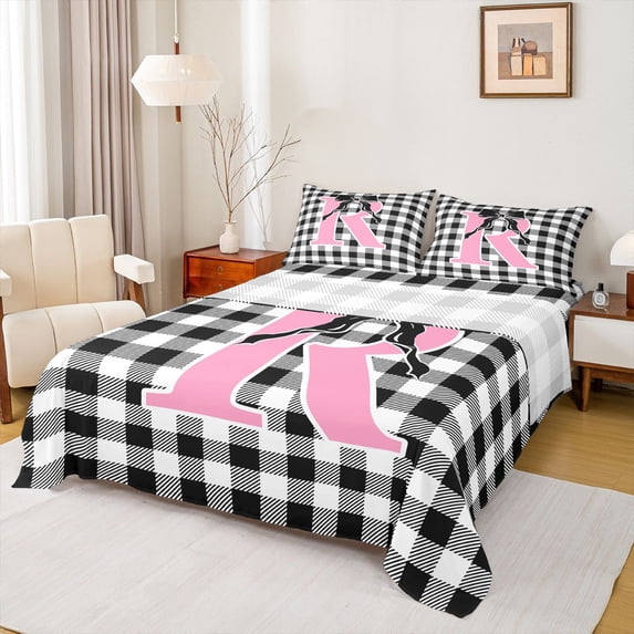 Catabedysis Black Gingham Print King Sheets,Plaid Monogrammed R Design ...