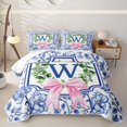 thumbnail image 1 of Catabedysis Blue Letter W Twin Quilt Set,Pink Princess Bowknot Twin Coverlet Set For Girls,3 Pieces, 1 of 7