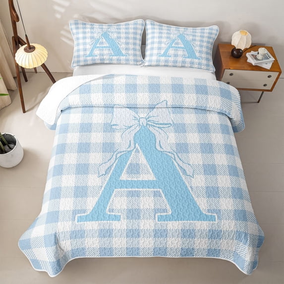 Catabedysis Bowknot Abc Print A Quilt Full,Personalized Monogrammed Gifts Full Bedspread Sets For Girls,3-Piece