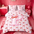 thumbnail image 1 of Catabedysis Bowknot Alphabet Print 7pcs Queen Bedding,Kawaii Cherry Letter P Design Bedding Comforter Set Queen,Pink Reversible For Girls, 1 of 7