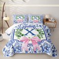 thumbnail image 1 of Catabedysis Bowknot Monogram X Twin Quilt Set,Green Botanical Wreath Twin Coverlet Set For Girls,3Pcs, 1 of 7