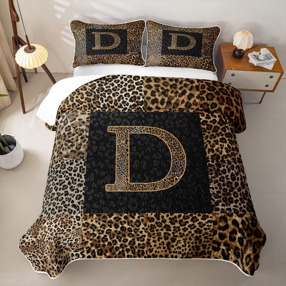 Catabedysis Brown Monogrammed Print Quilt King,Initial Letter D King Coverlet Set For Girls,3 Pieces