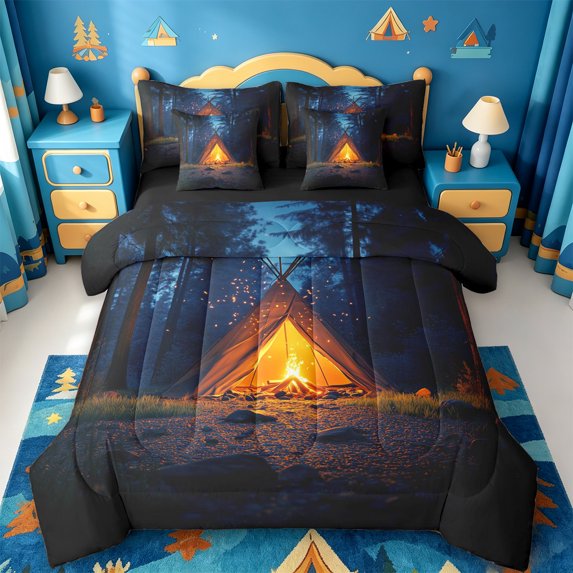 Catabedysis Camping 7 Pieces Full Size Bedding Sets,Rustic Style Full Size Bed in a Bag For Boys,Multicolor,Black Reversible
