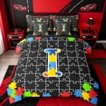 thumbnail image 1 of Catabedysis Cute Alphabet I 7 Pieces Full Size Bedding Sets,Puzzle Grid Pattern Full Size Bed in a Bag,Black Reversible For Girls, 1 of 7